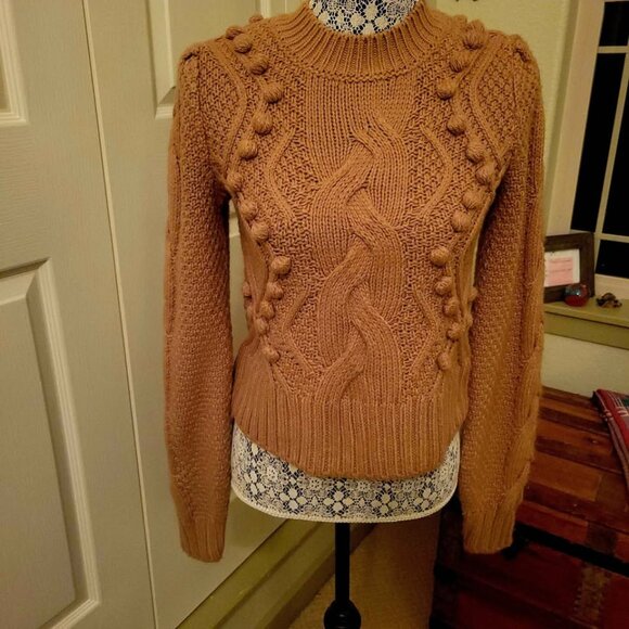 Ryegrass Camel Brown Cable Knit Sweater With Bobble Stitch Detailing. Size XS - Picture 1 of 8